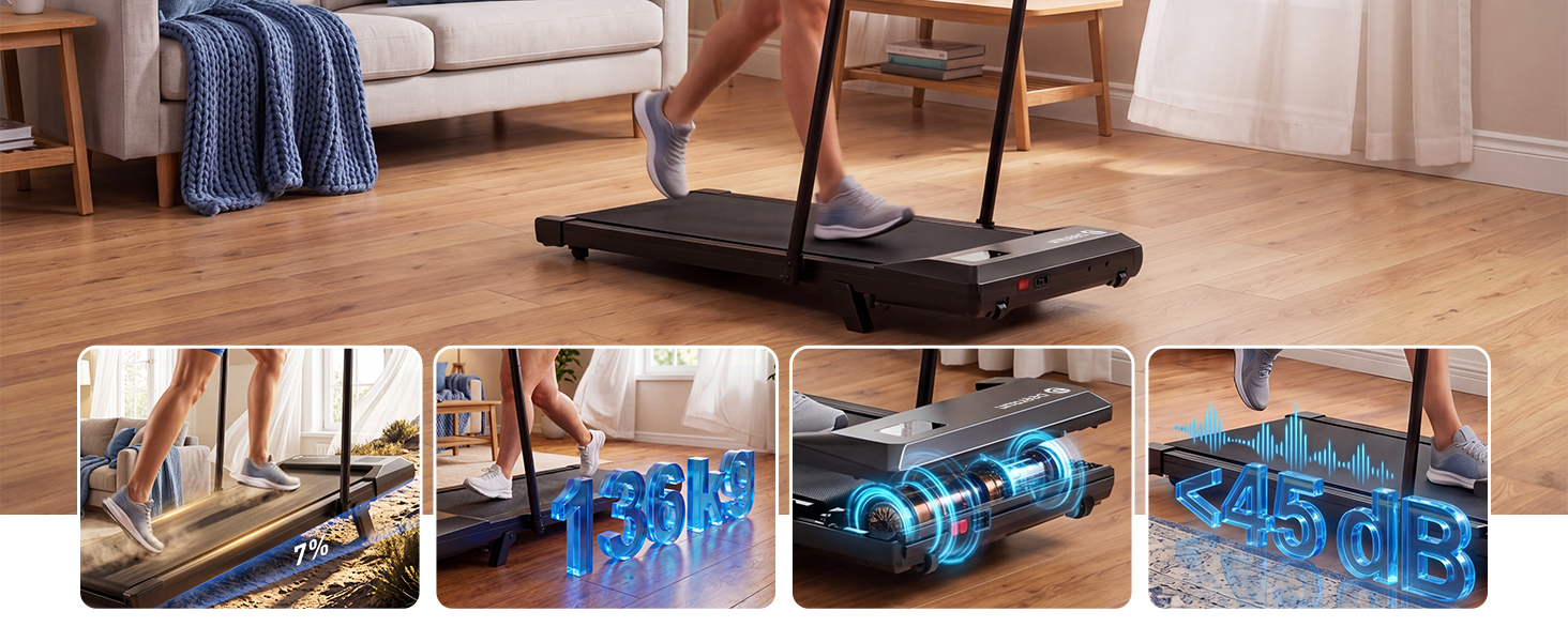 Бігова доріжка DeerRun Walking Pad з нахилом 6% для дому та офісу, компактне підстільне Laufband з LED-дисплеєм, пультам та підтримкою додатка, до 136 кг, світло-рожева