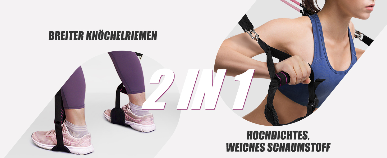 Набір для пілатесу з еластичними стрічками та стержнем, 180LBS/140LBS, фітнес-стрічки, фітнес/йога/тренажерний зал, фіолетовий