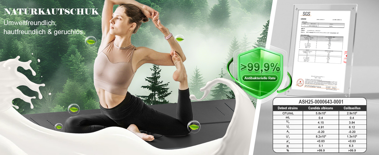 Протиковзкий килимок для йоги, пілатесу та фітнесу з еко-натурального каучуку та TPE, з лініями розмітки та ременем для перенесення, темно-сірий, 4 мм