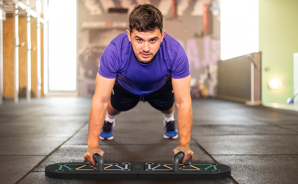 Складне тренажерне дошка Sportnow Push Up Board 11-в-1 з антиковзкими подушками для рук, плечей та грудей (чорний)