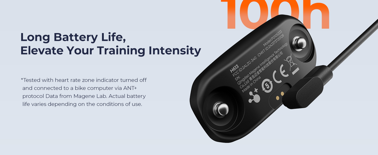 Магнітний датчик пульсу Magene H613 Bluetooth/ANT+, водонепроникний IPX7, 17 годин пам'яті, для велоспорту, бігу, йоги (75-100 см)