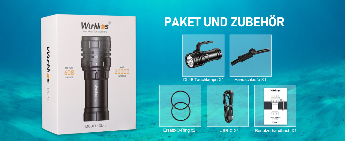 Ліхтар під водою Wurkkos 3000 Lumen з UV/Red світлом, 100 м, USB-зарядка, для дайвінгу та фотозйомки