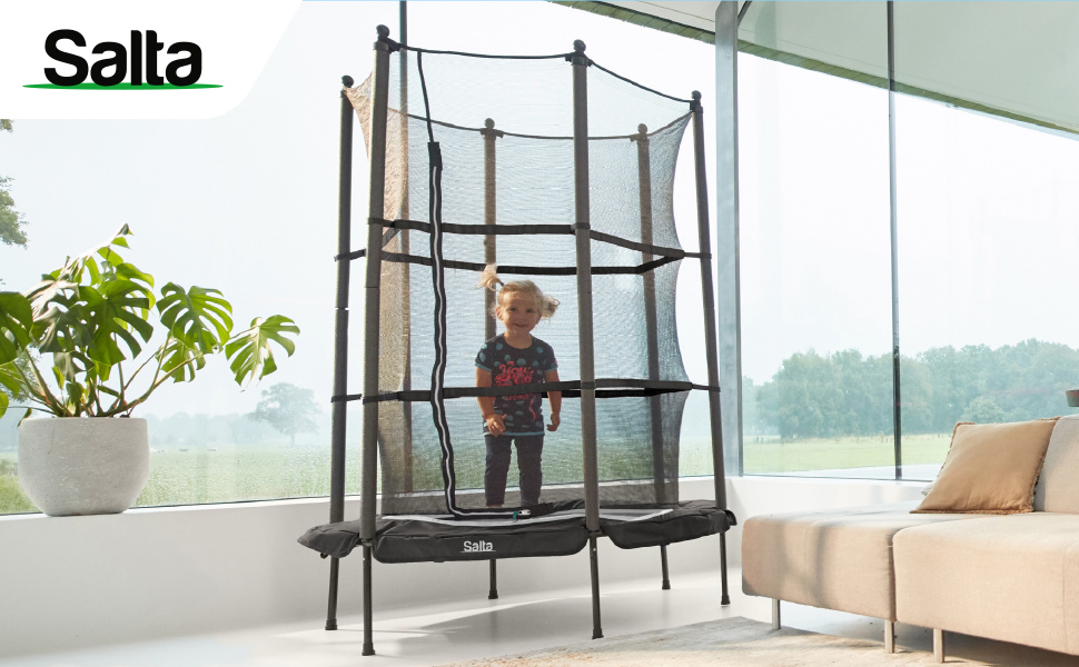 Батут дитячий Salta Junior Ø 140 см, чорний/рожевий, з сіткою, TÜV geprüft