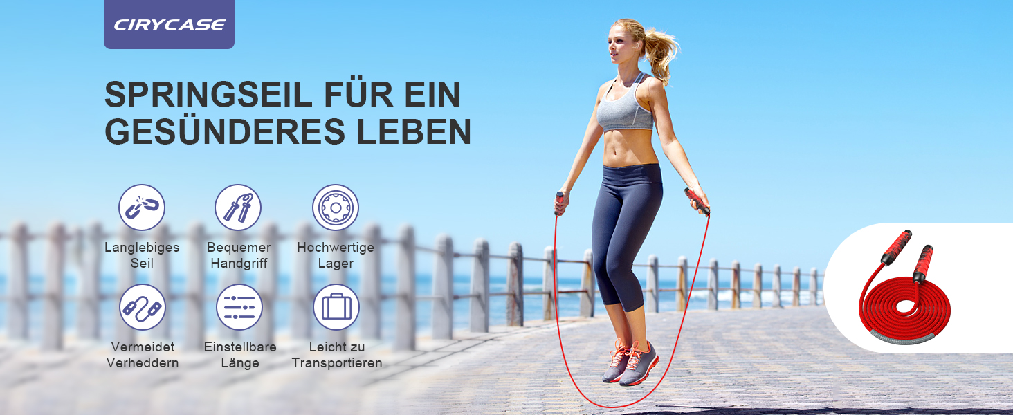 Скакалка Springseil: регульована, довговічна, з підшипниками 360°, без скручування, з ручками з Memory Foam, антиковзка, з сумкою для перенесення