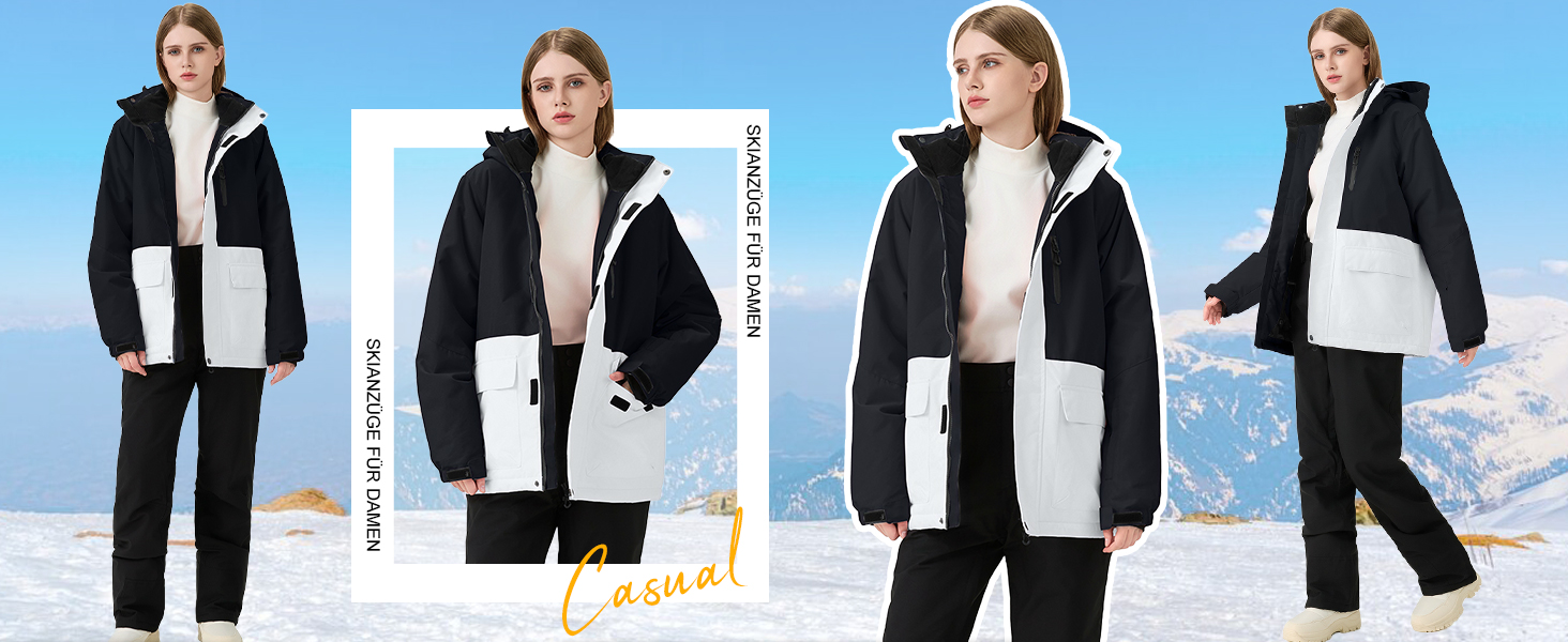 Жіночий гірськолижний костюм HOTIAN 2 в 1: куртка та штани. Водонепроникний, вітронепроникний, теплий. Ідеально для катання на лижах та сноуборді. Колір: BU+BK (синій+чорний)