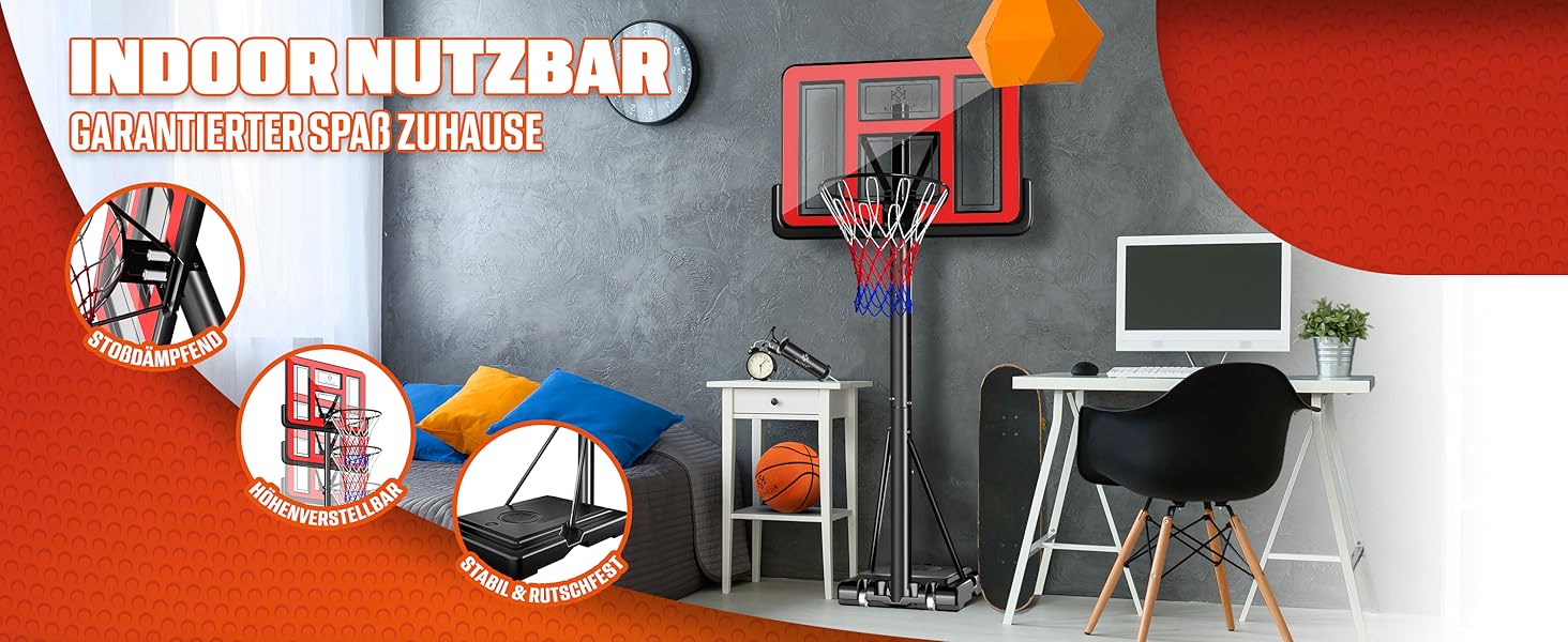 Курка баскетбольна KESSER® Outdoor зі стійкою та колесами. В комплекті 2 сітки, м'яч та насос. Регульована висота 230-305 см. Чорний колір. Підходить для дорослих та дітей.