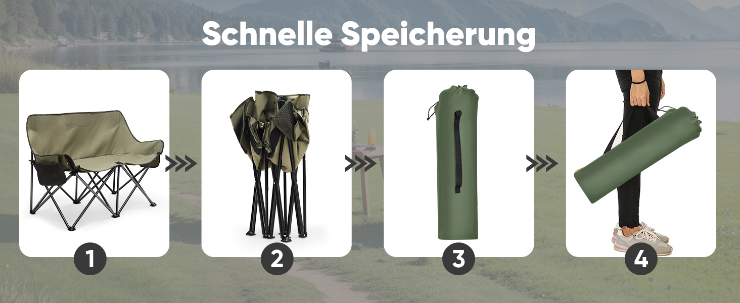 Складне крісло-диван для кемпінгу Sunula на 2 особи - портативне крісло з підлокітниками та сумкою, ідеально для пікніків, кемпінгу, саду, балкону, намету та риболовлі. Синій, 110 см