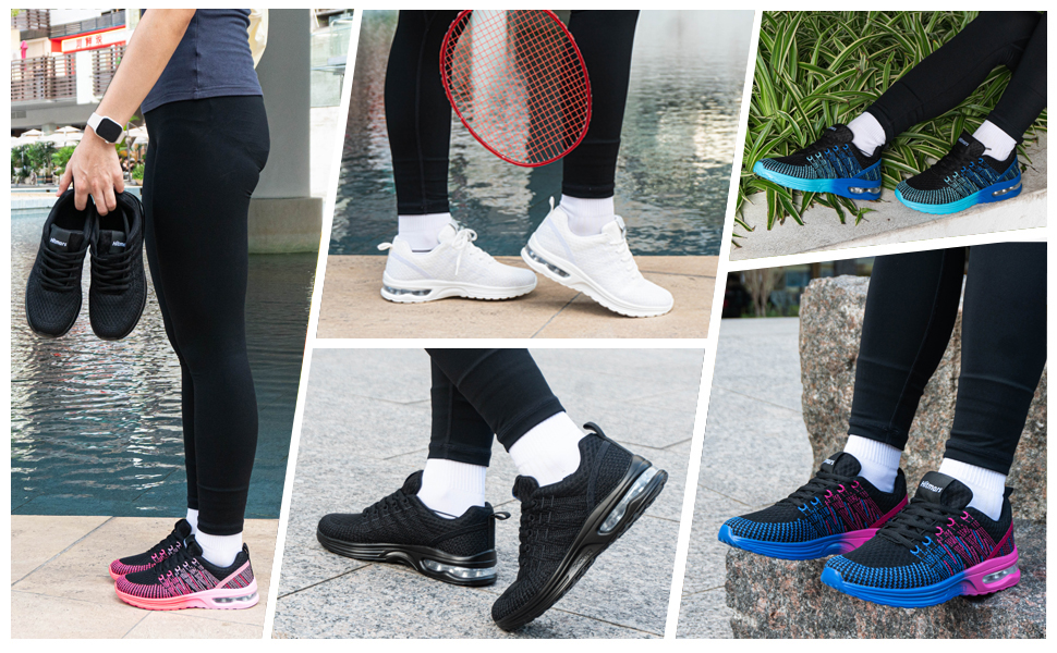 Жіночі кросівки для бігу Hitmars: спортивне взуття з повітряною подушкою, дихаюче, з неслизькою підошвою, легкі, для бігу по вулицях, для фітнесу, ходьби, розміри EU 36-42, чорний колір