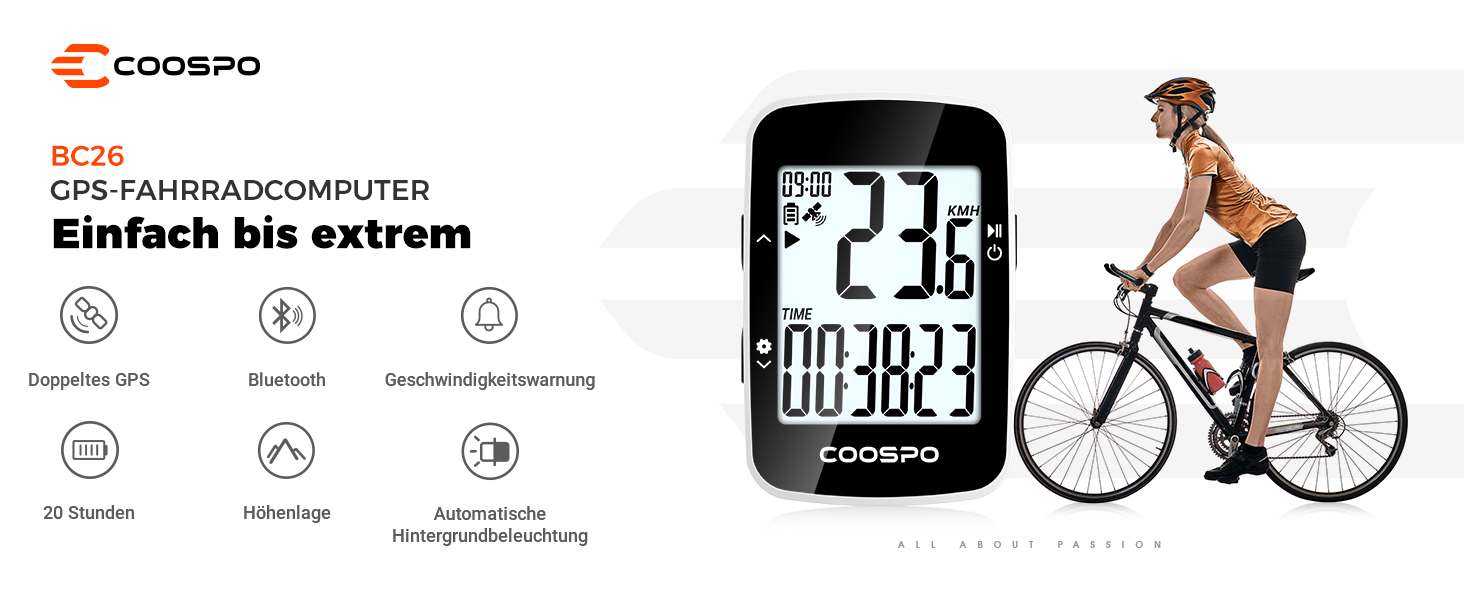 Велокомп'ютер COOSPO BC26, бездротовий, Bluetooth5.0/ANT, IP67, 2.3