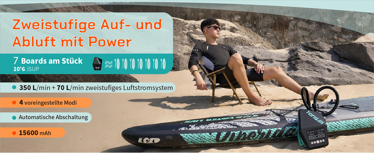 Електричний насос Tonsim Sup Pumpe 20 PSI для SUP-дощок, каяків та наметів з акумулятором та автопідключенням 12V