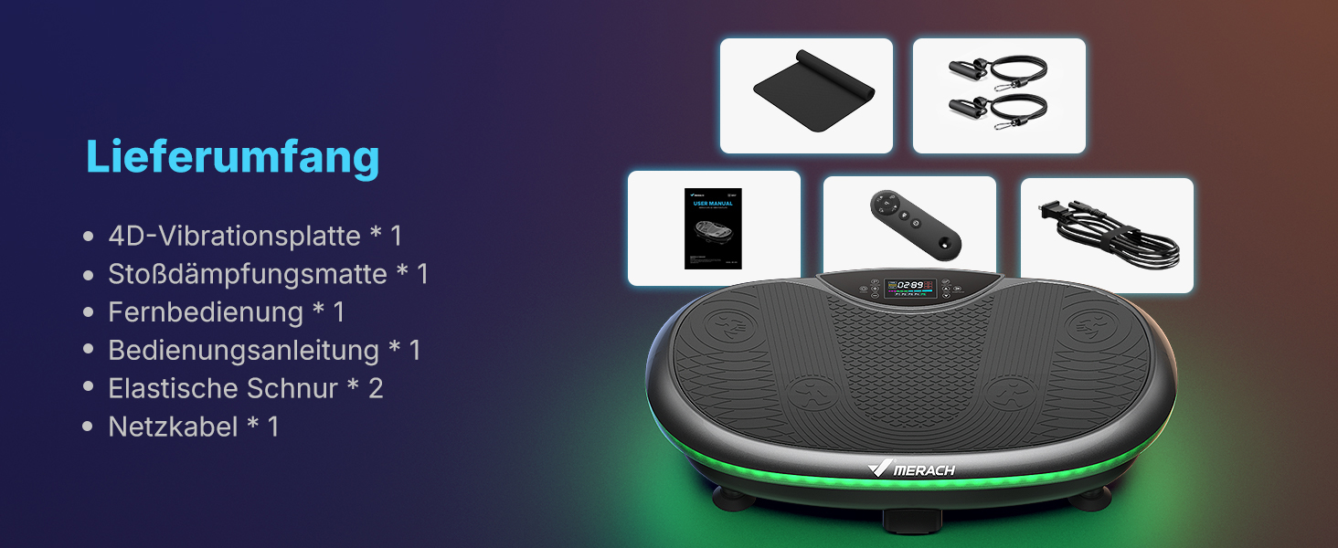 Віброплатформа MERACH 4D з 7 режимами вібрації, 120 швидкостями, 5 програмами, Bluetooth та підсвіткою, чорна