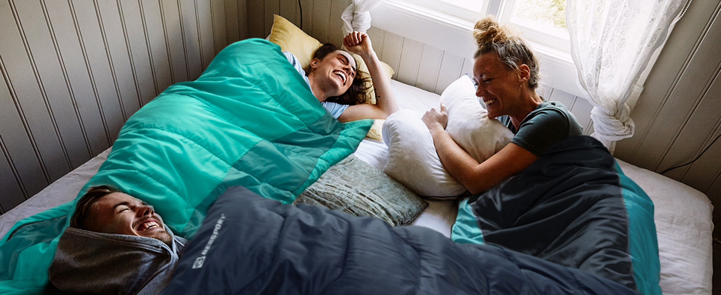 Спальний мішок Bessport фланелевий для кемпінгу 3-4 сезони -10°C-20°C | Зимовий, легкий, водонепроникний та теплий для дорослих та дітей, для подорожей з рюкзаком, кемпінгу, походів та подорожей. Фланелевий, блакитний, зелений (-5℃)