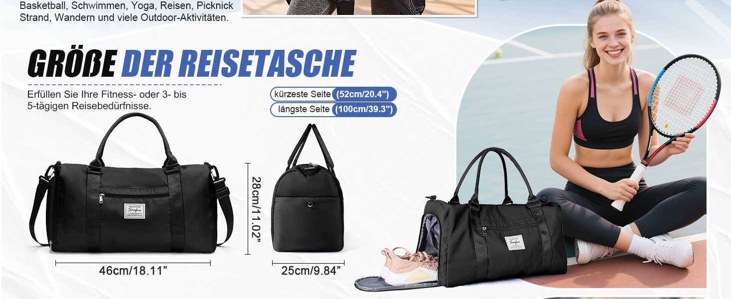 Спортивна сумка HYC00 для жінок та чоловіків, дорожня/гімнастична/йога сумка з відділенням для мокрого одягу та взуття, чорна