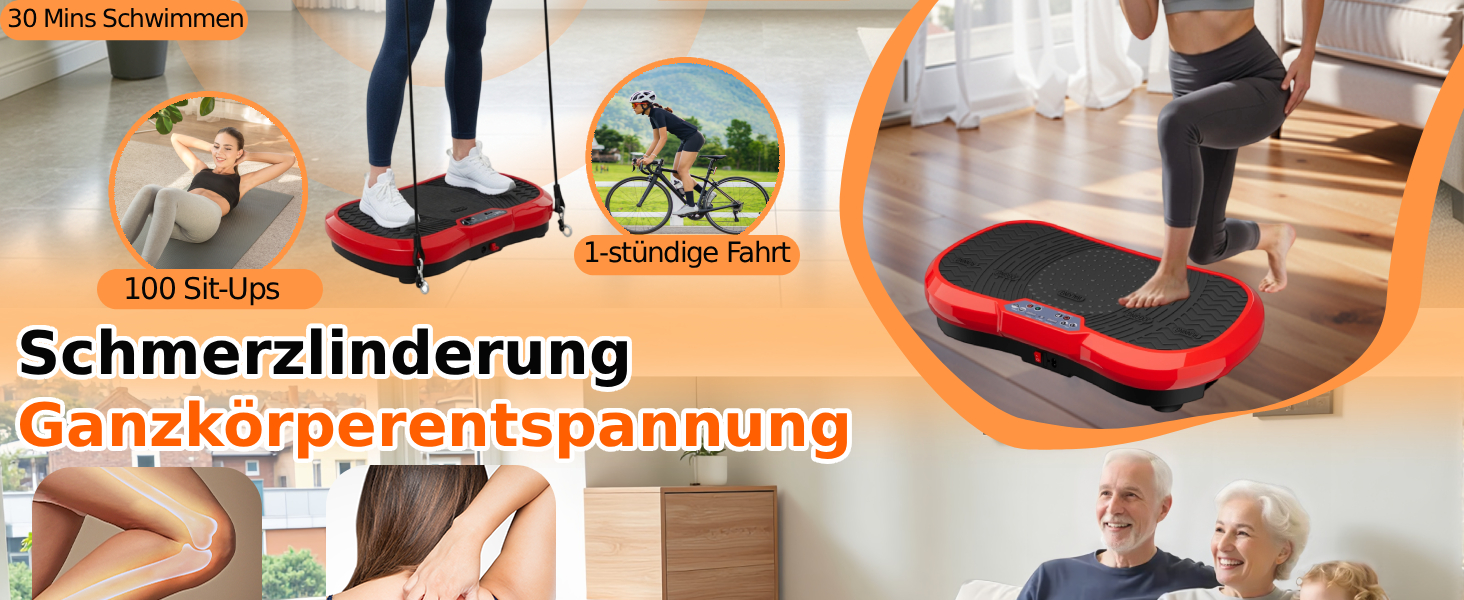 Вібраційна платформа TLGREEN з надтихим мотором, 120 рівнів + 10 програм тренувань, з пультом дистанційного керування, тренувальні гумки, для тренувань всього тіла, схуднення, L-59x34x13cm, чорний