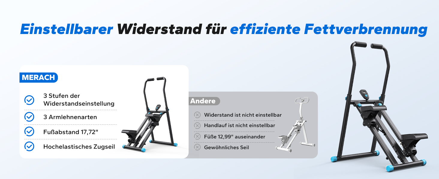 Степер MERACH 2026 Stair Stepper Pro — складаний вертикальний тренажер-імітатор сходинок для дому та офісу, 3 рівні навантаження, регульований руків'я, чорний