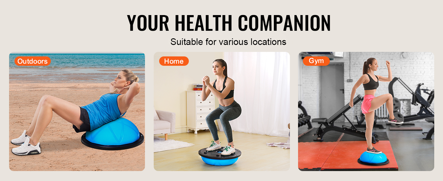 Гімнастичний м'яч VEVOR 58 см, баланс-м'яч для йоги, фітнесу, 300 кг, з еластичними стрічками та насосом, для дому, блакитний