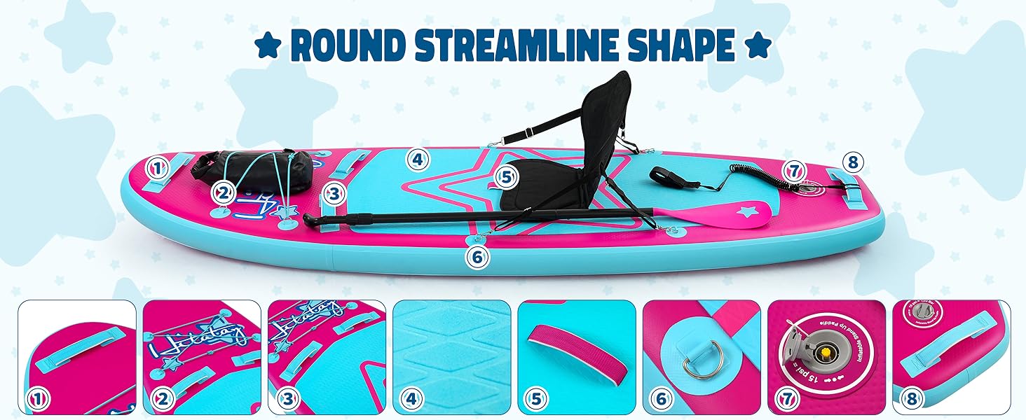 Надувне SUP-борд для дітей та підлітків з аксесуарами (рожевий, зірка)