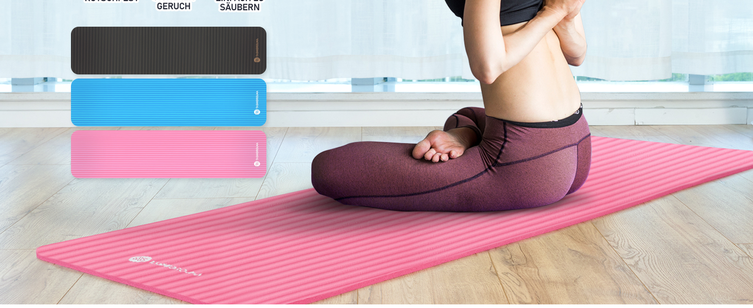 Килимок для йоги TASHIDROLMA Thicker, NBR Yoga Mat Non-Slip з ременем для перенесення, для гімнастичного килимка, фітнес-мату, спортивного килимка, тренувального килимка, товщина 1см (183x61см) (рожевий)