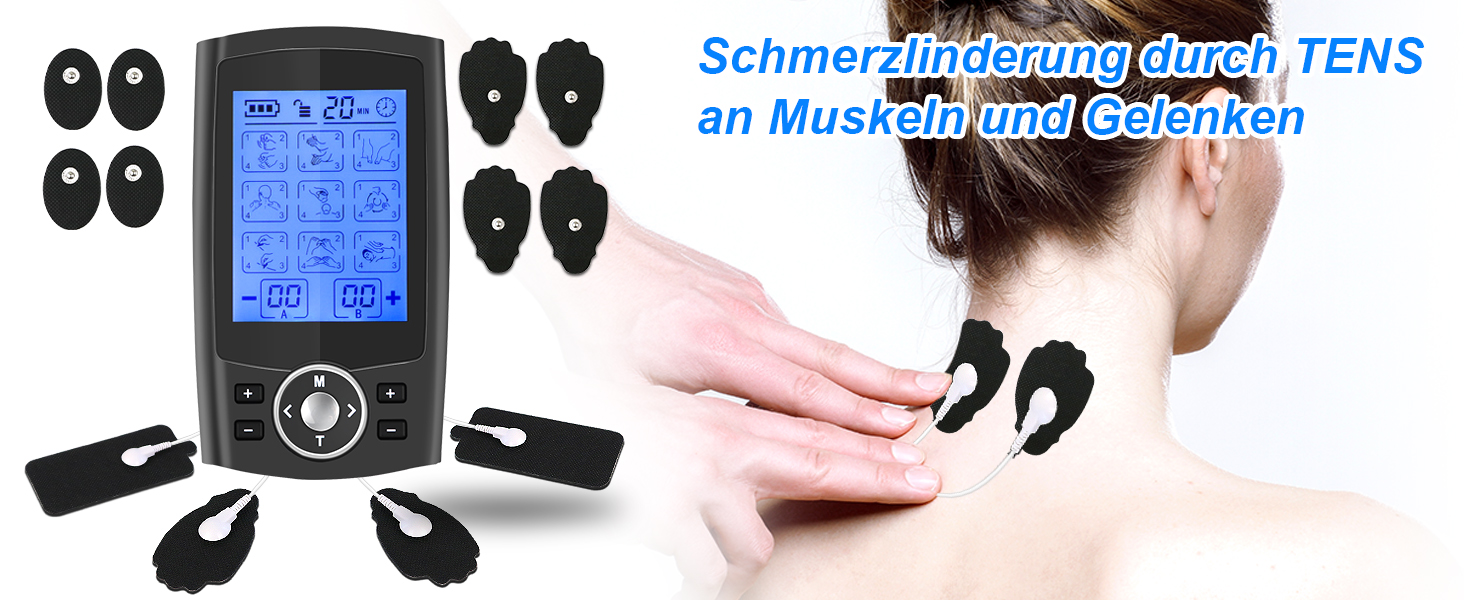 Апарат для терапії болю TENS EMS, електроспур з 36 програм, 12 електродів, для зняття болю