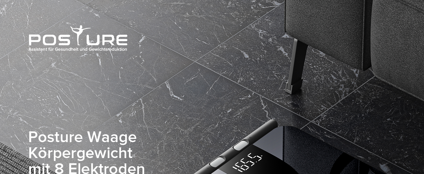 Вага для вимірювання складу тіла Posture, електронна вага для тіла з 8 електродами, вимірювання ваги, жиру, BMI та 28 показників тіла, LED-дисплей, чорний