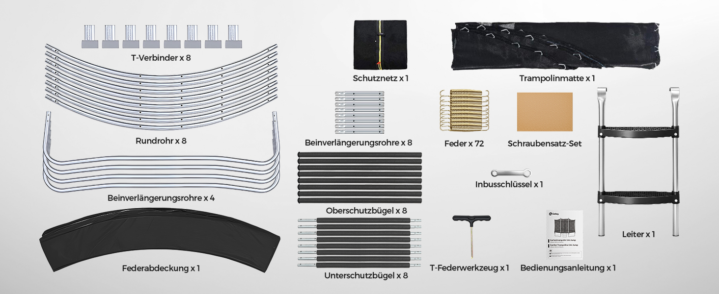 Трамплін Sekey Outdoor Ø 244/305/366 см - сертифікований TÜV Rheinland GS, дитячий, для саду з безпечним мотузковим драбиною, посиленим захисним сіткою та захисним бордюром (Чорний, 366 см/12 футів)