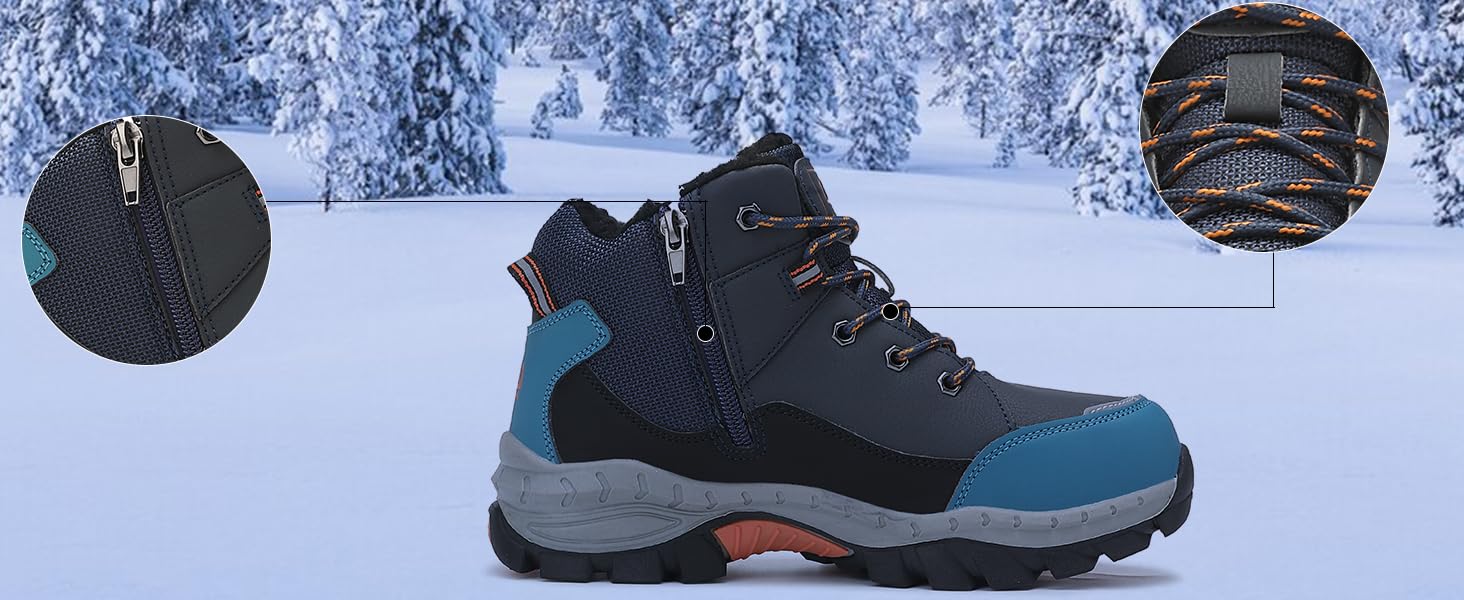 Зимові чоботи ASTERO для хлопчиків 31-38, снігоступи для дітей з шипами, унісекс туристичні чоботи, утеплені, нековзні, блакитні, 36 EU