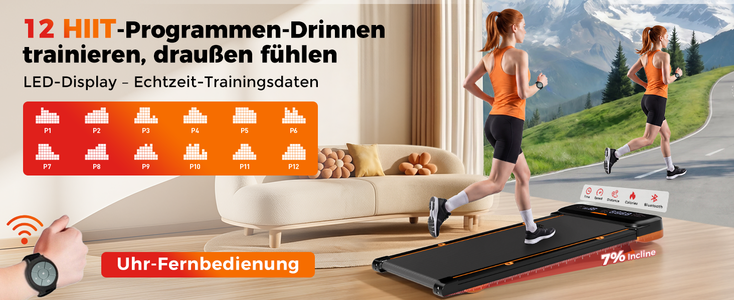 Бігова доріжка для дому з нахилом 7%, Walking Pad 5: реабілітація, 5 рівнів вібрації, під стіл з додатковою ручкою, LED, 2.5HP, швидкість до 7.5 км/год, управління з пульта, до 136 кг, з APP