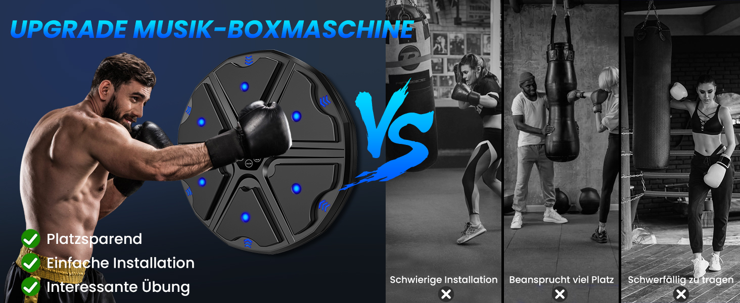 Музичний боксерський тренажер: електронна машина для ударів з Bluetooth, 9 режимів та музикою (чорний)