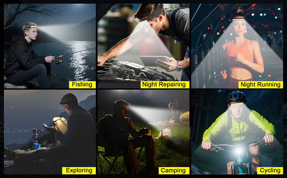 LED налобний ліхтар з акумулятором, 350 люмен, 4 режими, USB-C, сенсор, для бігу, риболовлі, ремонту та активного відпочинку