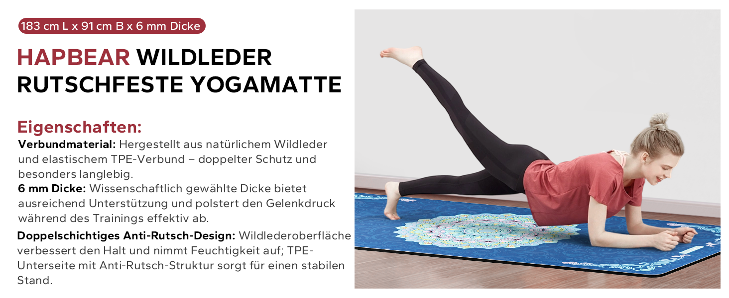 Йога мат HAPBEAR XXL: широка, спортивна, фітнес-мат з антиковзаючим покриттям 198x137 см / 183x116 см / 6 мм, надзвичайно міцна, для пілатесу, тренажерного залу, дому, тренувань, зелена
