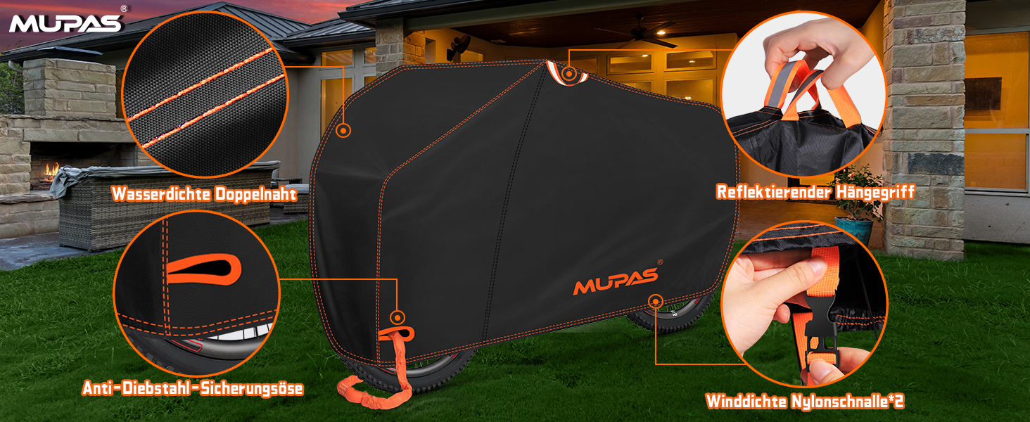 Водонепроникний чохол для велосипеда 210D Oxford, 200 x 110 x 70 cm, чорний. Захист від дощу, пилу та сонця. З отвором для замка та сумкою.