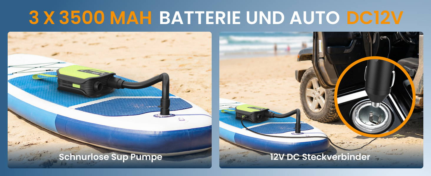 Насос електричний TowerTop для SUP дошки, каяків та автомобілів, 50 PSI, 10500mAh, 8 насадок, зелений