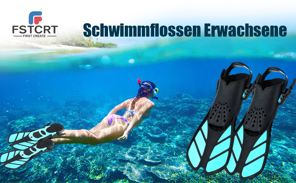 Ласти для плавання Schnorchelflossen S/M (37-41) Cyan: професійні ласти для снорклінгу та дайвінгу з регульованим ремінцем, PP+TPR