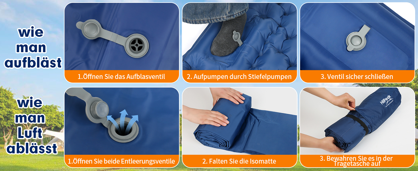 Каремат HiiPeak Isomatte самонадувний туристичний, з інтегрованими подушками, для кемпінгу, блакитний (подвійний)