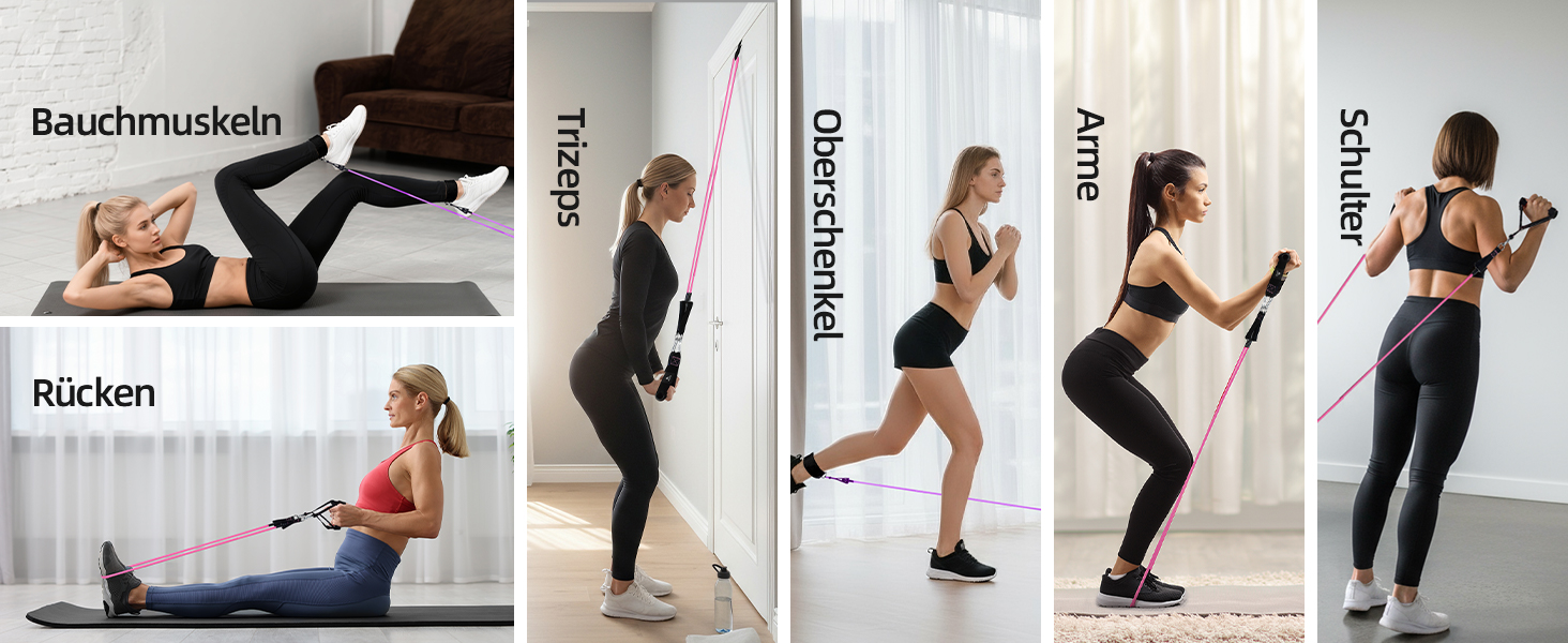 Набір еластичних стрічок Abahub для фітнесу з дверним кріпленням, ручками та петлею для ніг – для тренувань всього тіла, домашній спортзал, ідеально для початківців та досвідчених (Рожевий, 100LB)