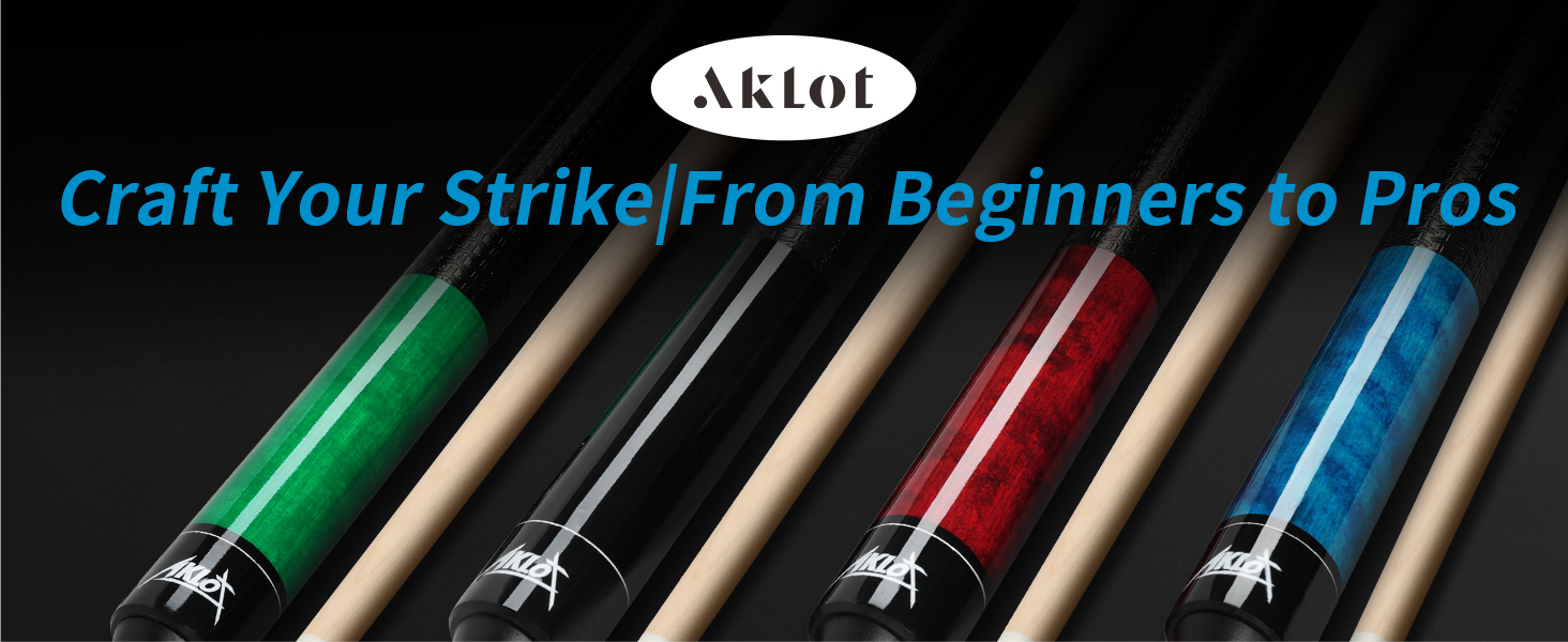 AKLOT Більярдний кий 58' (18oz-21oz) - канадський клен, шкіряна насадка 13mm, 3D ручка, прецизійне з'єднання, для гравців (блакитний, 600g)