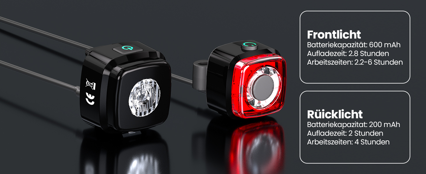 Набір велосипедних ліхтарів, водонепроникні IPX5, передній ліхтар, задній ліхтар, USB-C, перезаряджувані, чорний