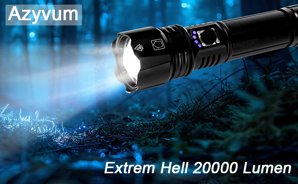 Ліхтар LED Azyvum P70-kit: надпотужний, 1000000 люмен, тактичний, водонепроникний IP67, 5 режимів, для кемпінгу, риболовлі, туризму та надзвичайних ситуацій