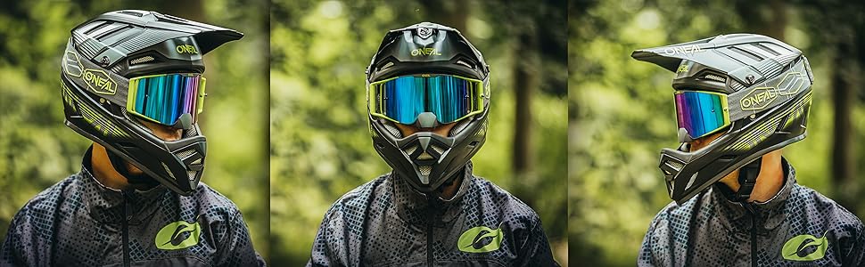 О'НІЛ Шолом для гірського велосипеда MTB Швидкісний спуск Міцна ABS, вентиляційні отвори для повітряного потоку та охолодження, зовнішня оболонка ABS Сальто назад Шолом Затемнення Дорослі Розмір S (XS, сірий/неоново-жовтий)