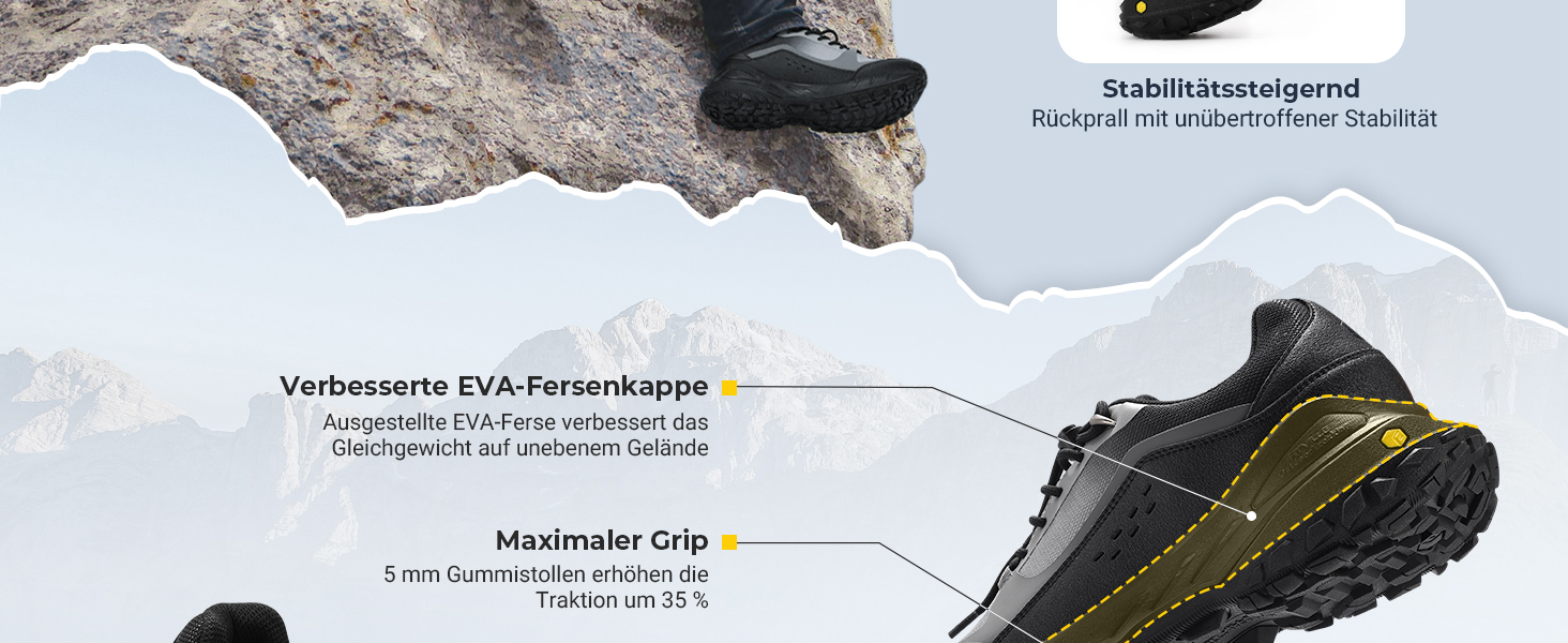 Черевики для піших прогулянок FitVille для чоловіків, широкі, трекінгові, туристичні, чорні. Зі зносостійкою підошвою, дихаючі, легкі, кросівки 45 EU, X-широкі