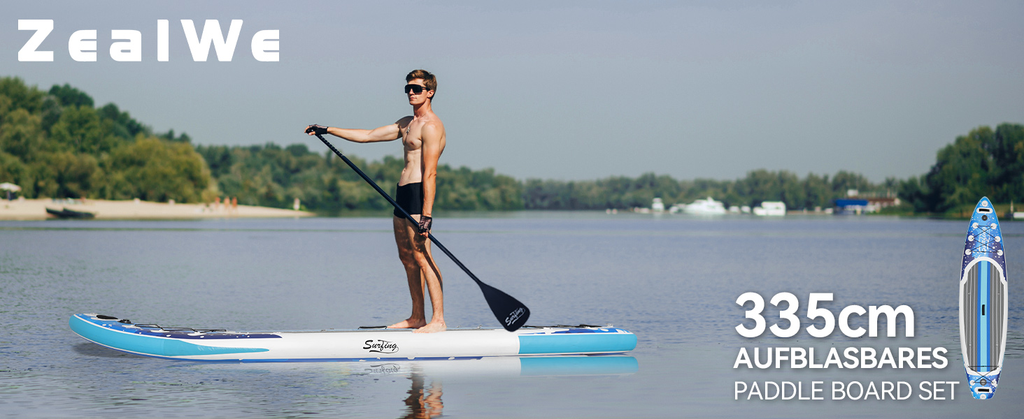 Надувна SUP-дошка ZealWe 320/335 см з веслом, сидінням, рюкзаком і насосом, для серфінгу та веслування стоячи, до 150 кг