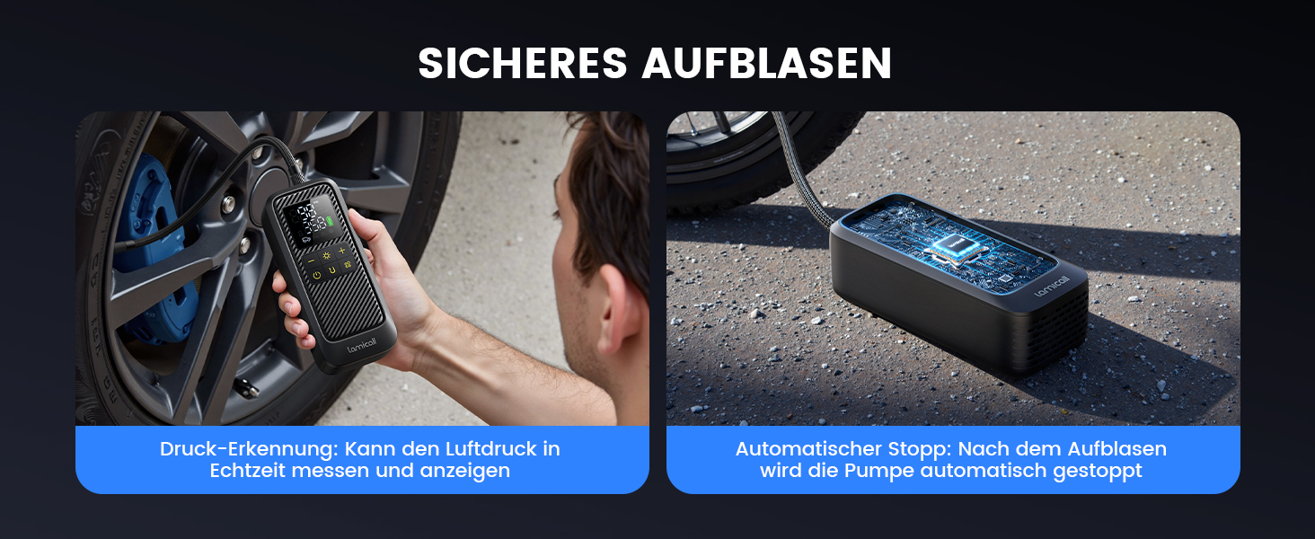 Електричний насос Lamicall для велосипедів, авто, мотоциклів та м'ячів з LED-підсвічуванням - 150 PSI, 5x швидше