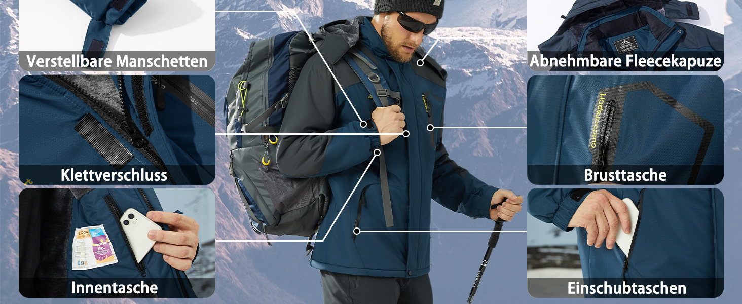 Чоловіча зимова куртка KEFITEVD: водонепроникна, дихаюча, з капюшоном, для сноуборду та активного відпочинку (XL, сіро-жовтий)