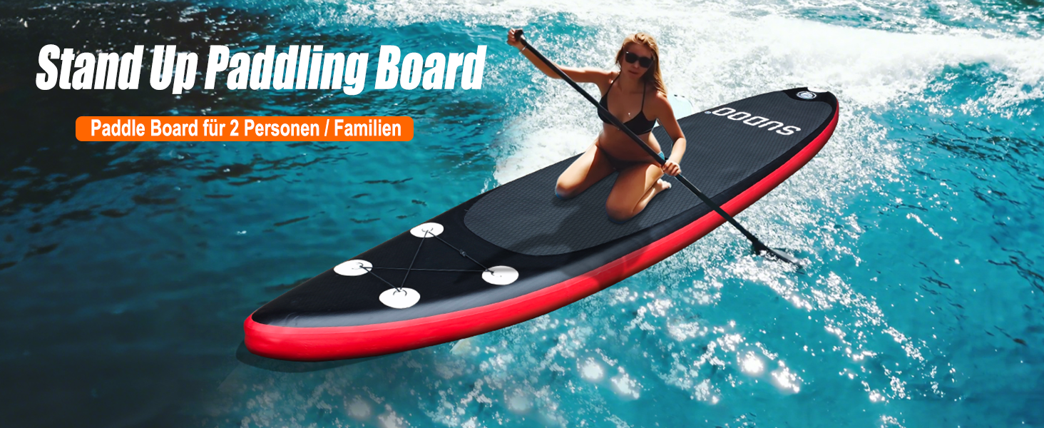 Надувний SUP борд для 2+1 людини/сім'ї Stand Up Paddling Board SUP06RK Black Red - до 150 кг, з веслом та плавниками