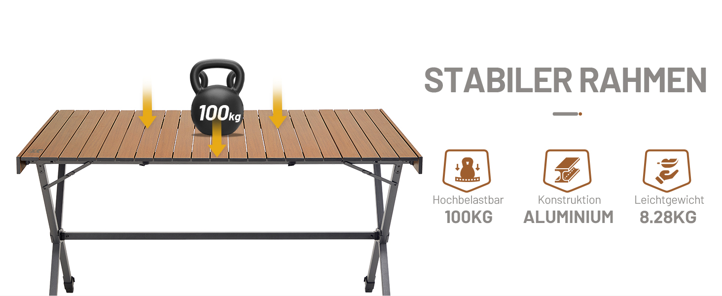 Складний кемпінговий стіл Timber Ridge 125x80 см, регульована висота, для 6 осіб, для пікніка, саду, подорожей