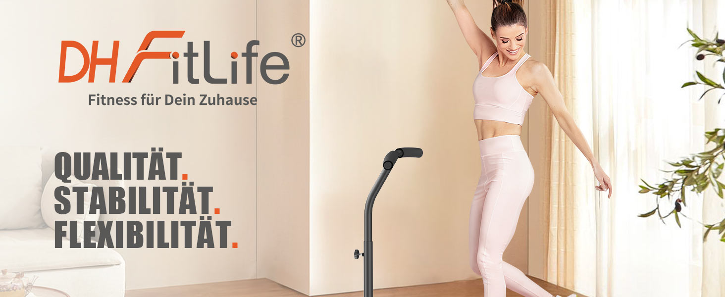 Фітнес-батут DH FitLife для дому Ø114 см, стабільний до 150 кг з ручкою, професійна якість, 36 посилених гумових тросів, безшумне амортизацію та протиковзкі ніжки