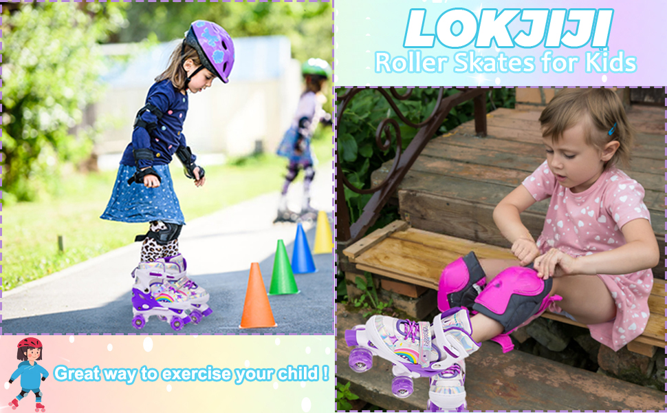 Ролики для дітей LOKJIJI Rainbow, регульовані, фіолетово-рожеві, для початківців