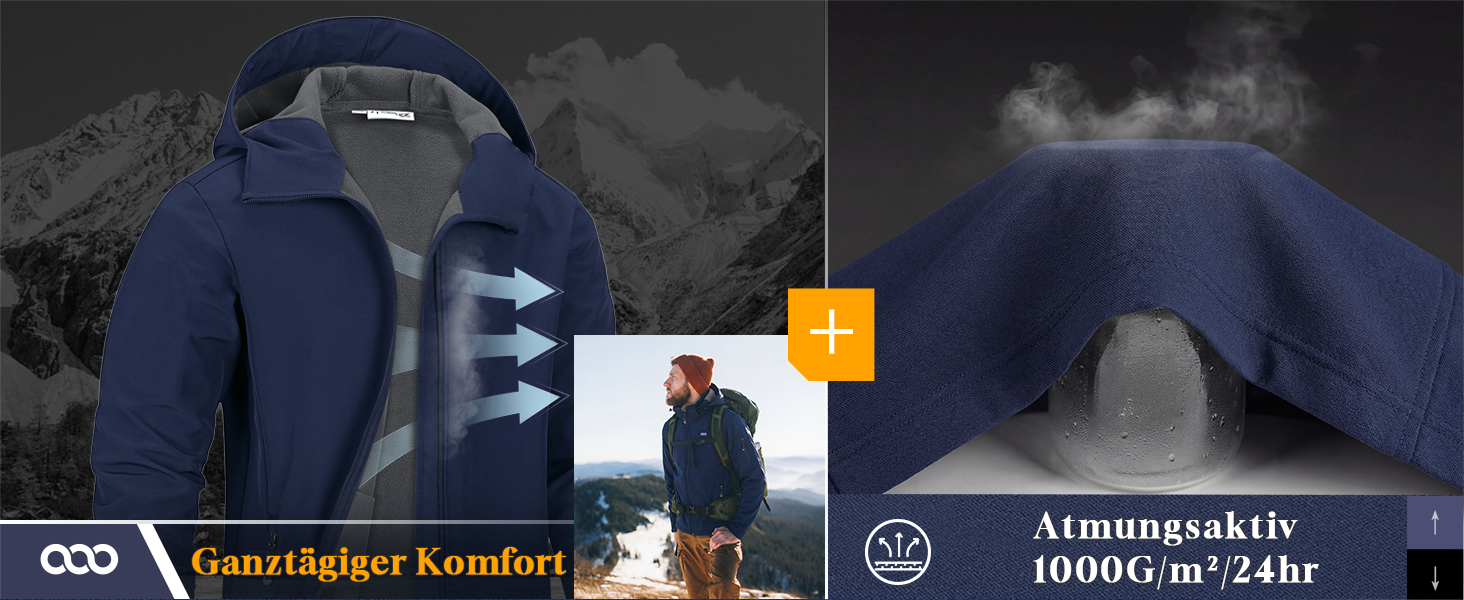 Чоловіча водонепроникна куртка Softshell 33,000ft: дихаюча вітрозахисна куртка для походів та прогулянок з капюшоном, світло-блакитна, розмір XXL