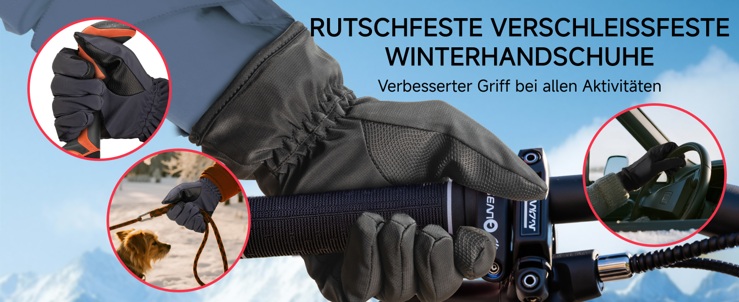 Терморукавички Trendoux для чоловіків та жінок: теплі, водонепроникні, вітронепроникні рукавички для велосипеда, катання на лижах, бігу з підтримкою сенсорного екрану та м'яким флісовим підкладкою, чорні