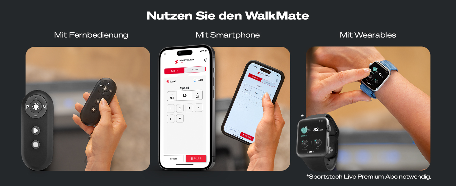 Бігова доріжка Sportstech Walking Pad до 6 км/год, ручний нахил 9%, дистанційне та додаткова керування, LCD-дисплей, крокомір, компактна, на колесах, до 120 кг